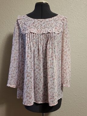 GAP Sheer Floral Ruffled Bib Blouse Size Small